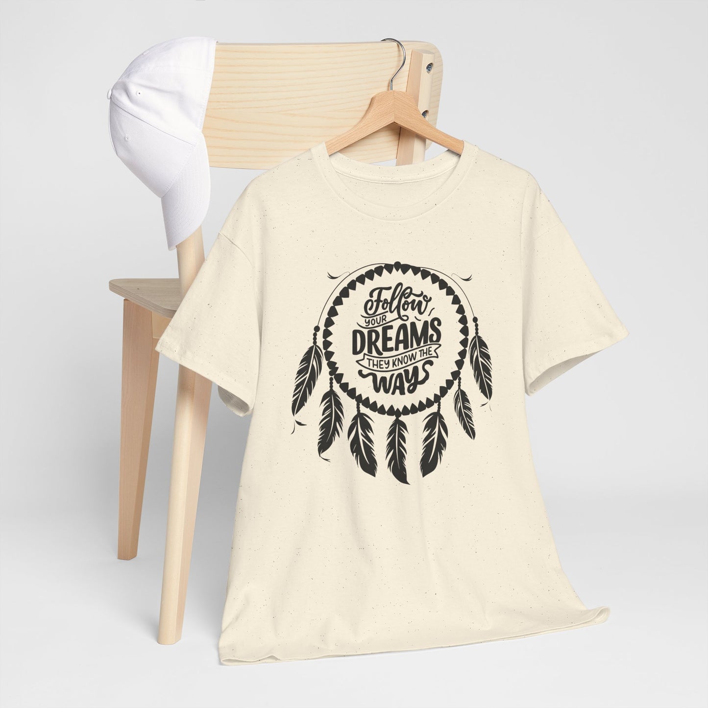 Follow Your Dreams They Know The Way Dream Catcher Unisex Heavy Cotton Tee, Inspirational Graphic T-Shirt, Positive Vibes Apparel, Boho Style Gift