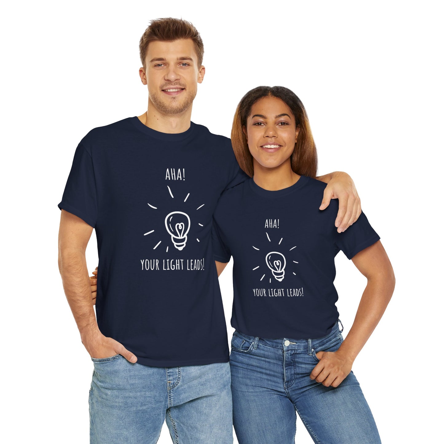 "Aha! Your Light Leads' - Unisex Heavy Cotton Tee, Inspirational Shirt, Gift for Teachers, Creative Minds, Everyday Motivation T-Shirt