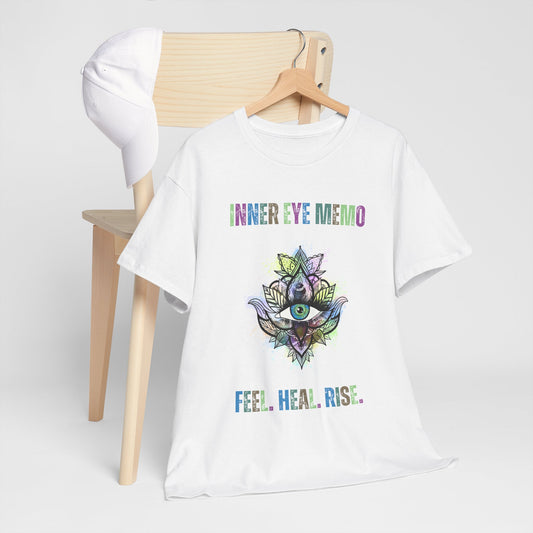 Inner Eye Memo Feel Heal Rise Unisex Heavy Cotton Tee, Spiritual Shirt, Boho T-Shirt for Yoga, Meditation Gift