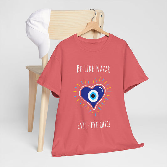 'Be Like Nazar Evil-Eye Chic' Lucky Eye Heart Unisex Heavy Cotton Tee, Cute T-Shirt, Gift for Him/Her, Casual Wear