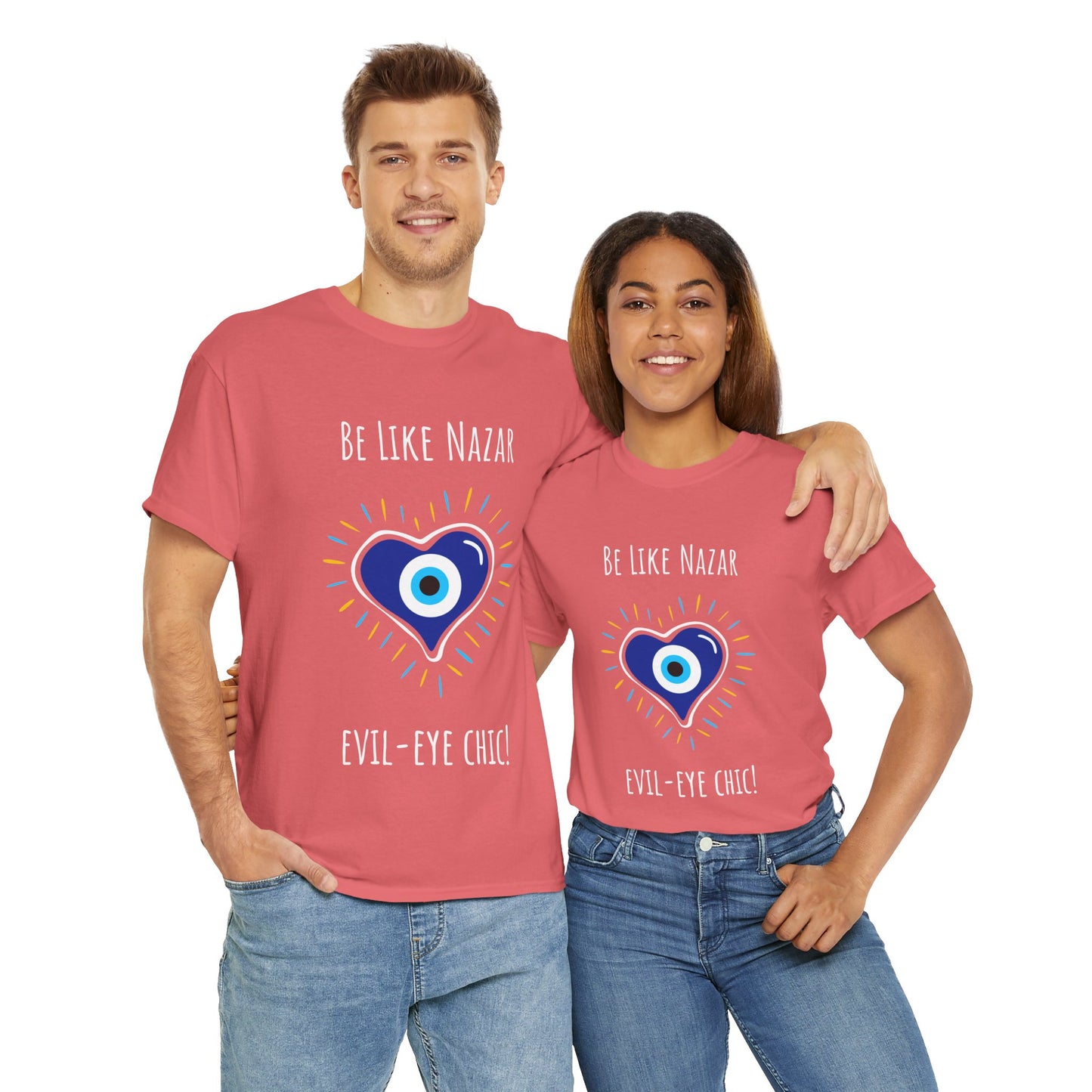 'Be Like Nazar Evil-Eye Chic' Lucky Eye Heart Unisex Heavy Cotton Tee, Cute T-Shirt, Gift for Him/Her, Casual Wear