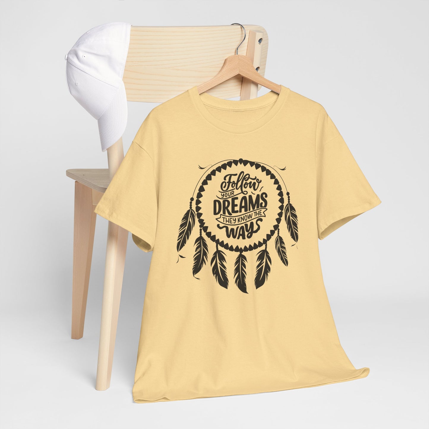 Follow Your Dreams They Know The Way Dream Catcher Unisex Heavy Cotton Tee, Inspirational Graphic T-Shirt, Positive Vibes Apparel, Boho Style Gift