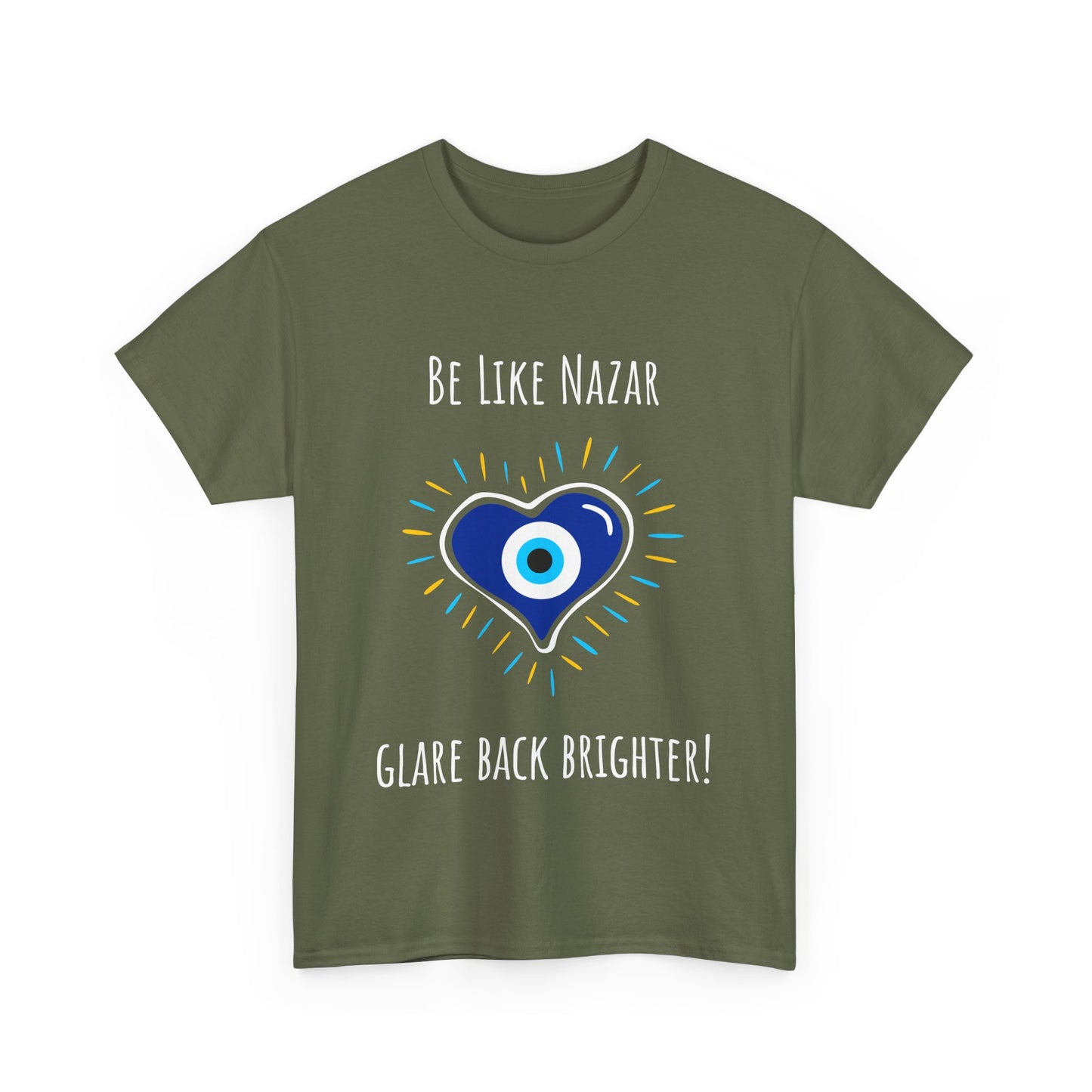 'Be Like Nazar Glare Back Brighter' Evil-Eye T-shirt, Eye-Catching Unisex Tee with Positive Vibes, Perfect for Gifts, Casual Wear and Festivals