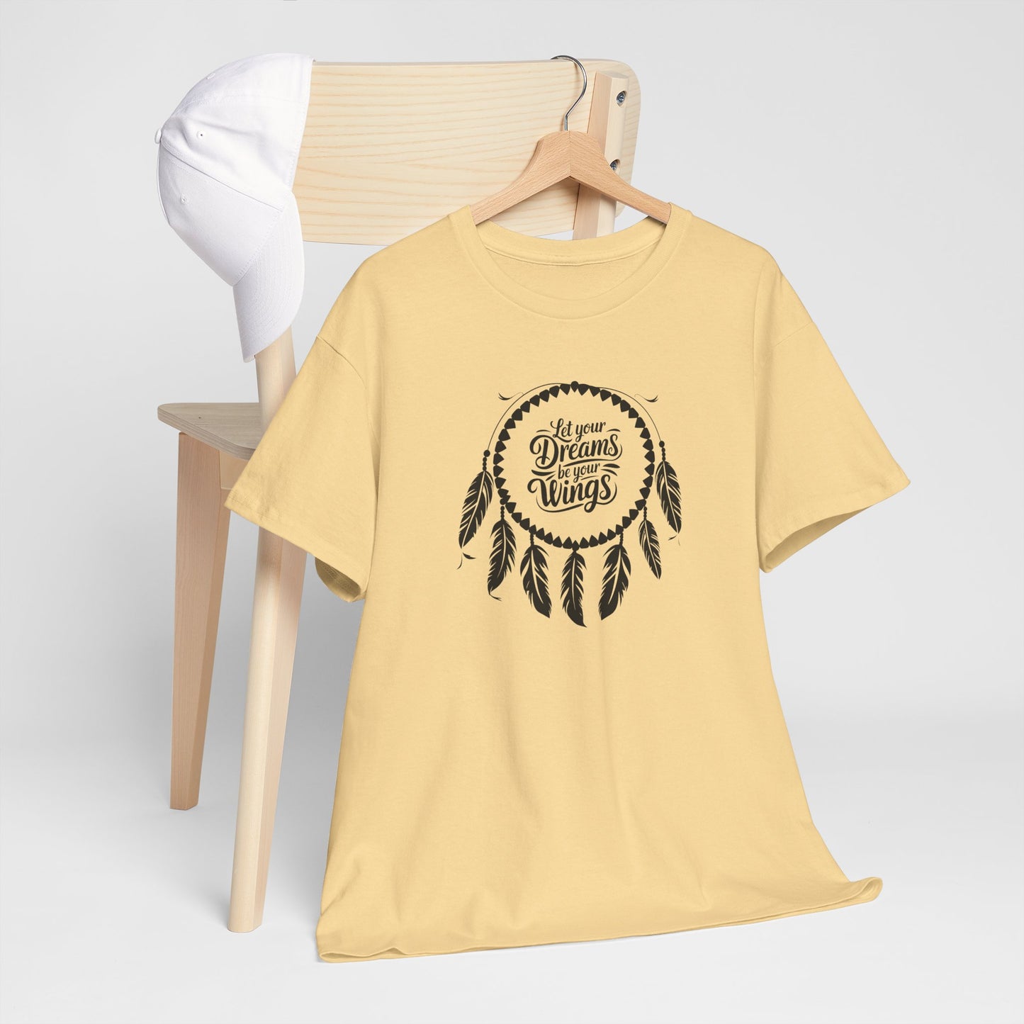 'Let Your Dreams Be Your Wings' Dreams & Wings Unisex Heavy Cotton Tee - Boho T-Shirt, Gift for Dreamers, Spiritual Apparel
