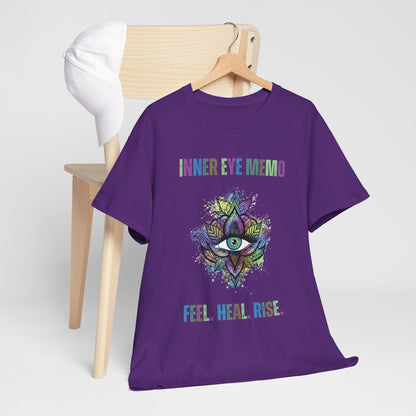 Inner Eye Memo Feel Heal Rise Unisex Heavy Cotton Tee, Spiritual Shirt, Boho T-Shirt for Yoga, Meditation Gift