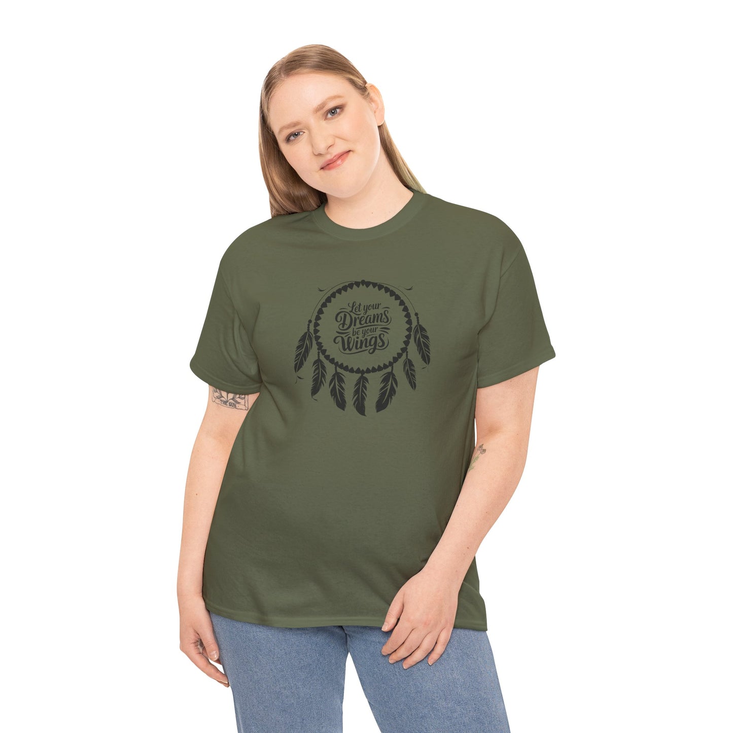 'Let Your Dreams Be Your Wings' Dreams & Wings Unisex Heavy Cotton Tee - Boho T-Shirt, Gift for Dreamers, Spiritual Apparel