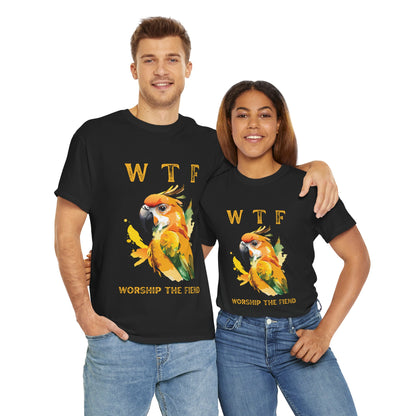 WTF Parrot Sun Conure Unisex Heavy Cotton Tee, Funny Graphic Shirt, Casual Wear, Gift for Animal Lovers, Unique T-Shirt